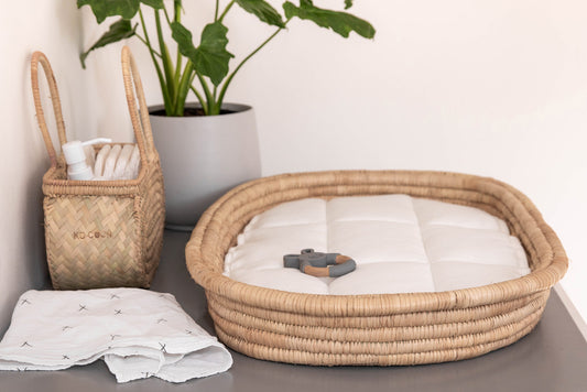 Baby Changing Basket (75x45cm) KO-COON Natural Collection - with quilted cotton changing mat (ETA 2 weeks)